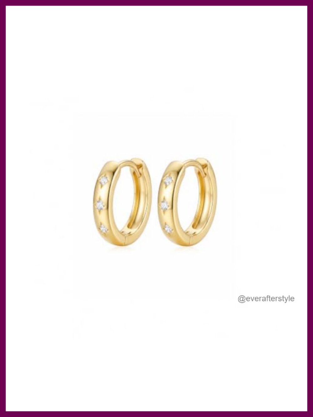 14k Gold Small Chunky Huggie Hoop Earrings with Star-Cut Cubic Zirconia